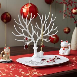 Deer Tree Jewelry Organizer Stand –  Earring & Ring Holder - White